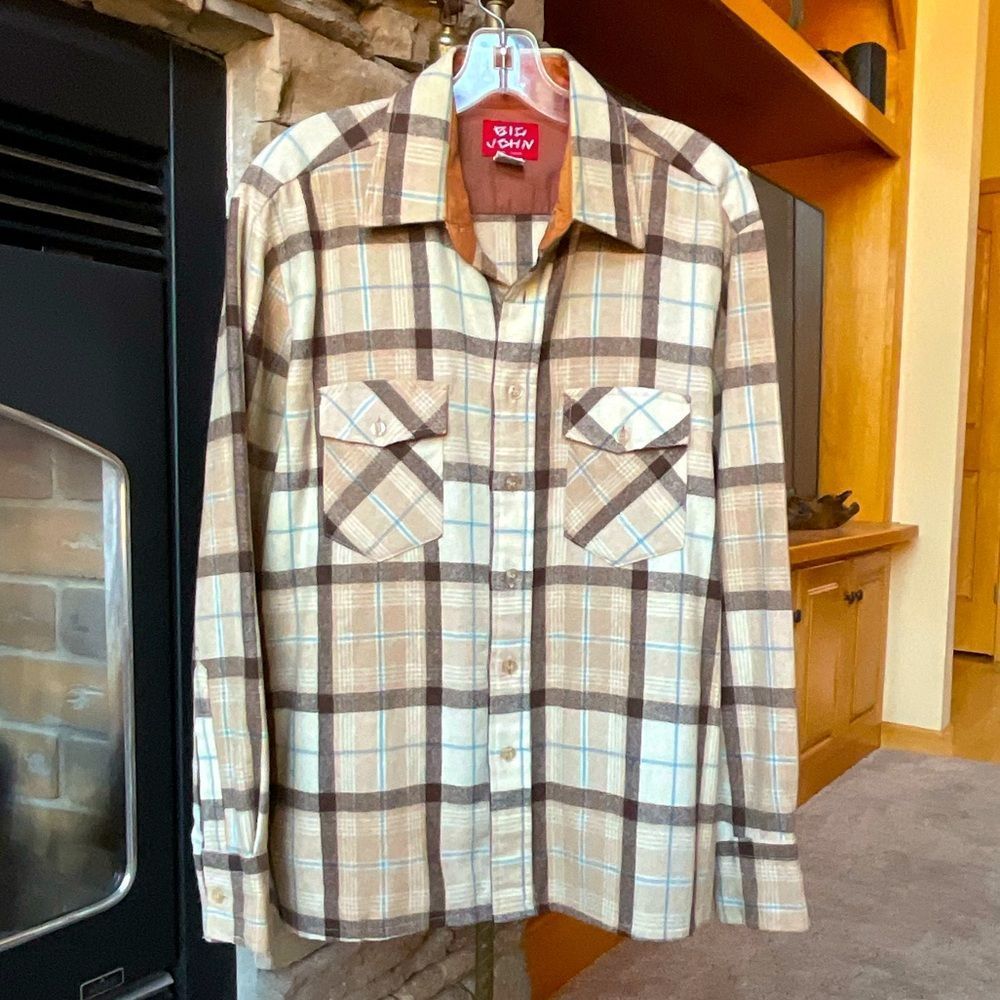 - Mens Big John Plaid Wool Button Down Shirt Large
